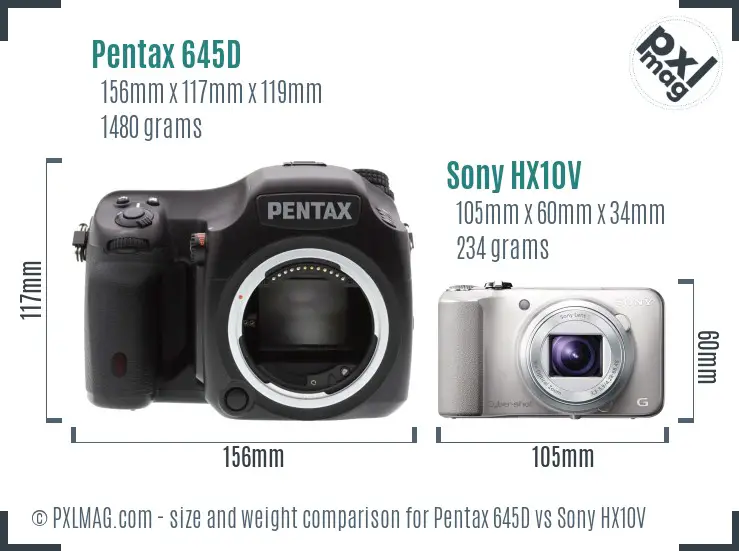 Pentax 645D vs Sony HX10V size comparison