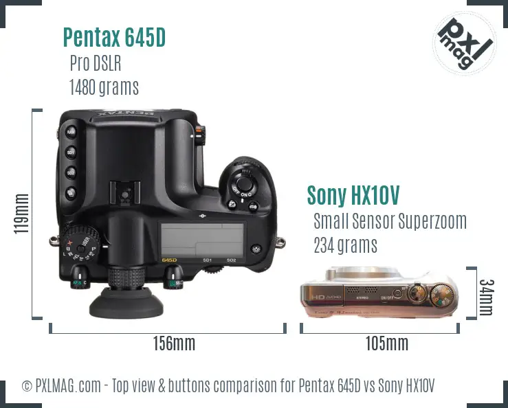 Pentax 645D vs Sony HX10V top view buttons comparison