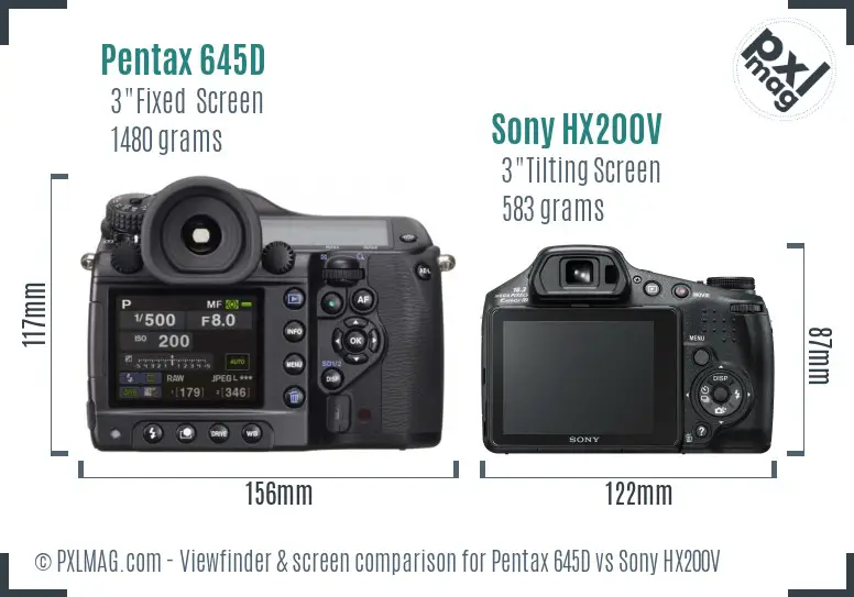 Pentax 645D vs Sony HX200V Screen and Viewfinder comparison