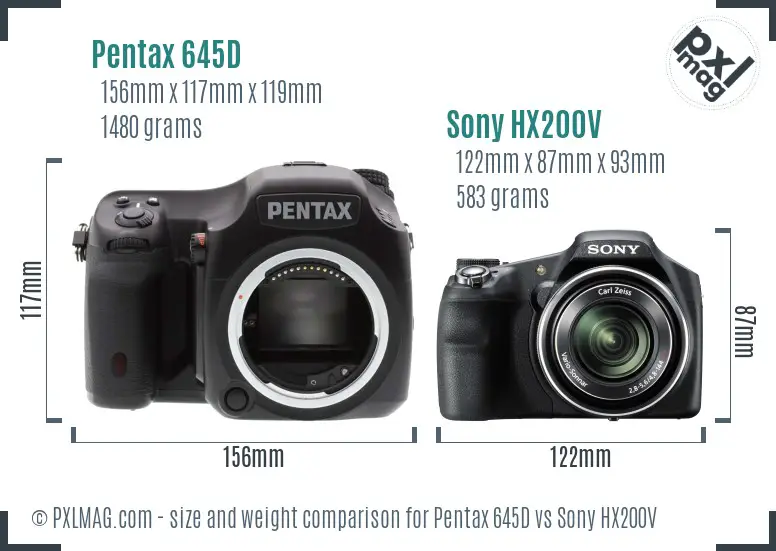 Pentax 645D vs Sony HX200V size comparison