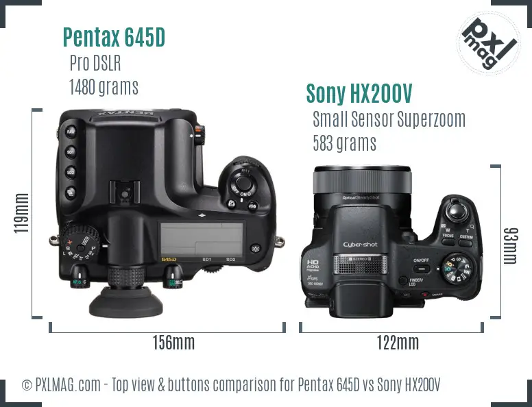 Pentax 645D vs Sony HX200V top view buttons comparison