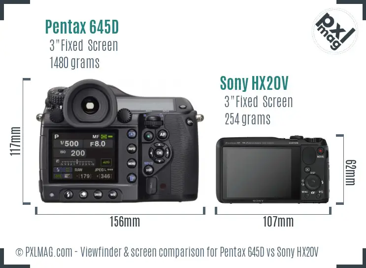 Pentax 645D vs Sony HX20V Screen and Viewfinder comparison