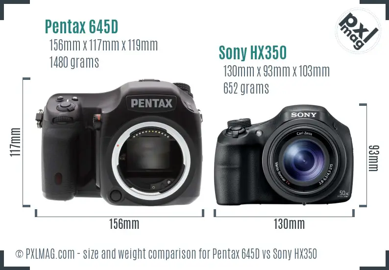 Pentax 645D vs Sony HX350 size comparison