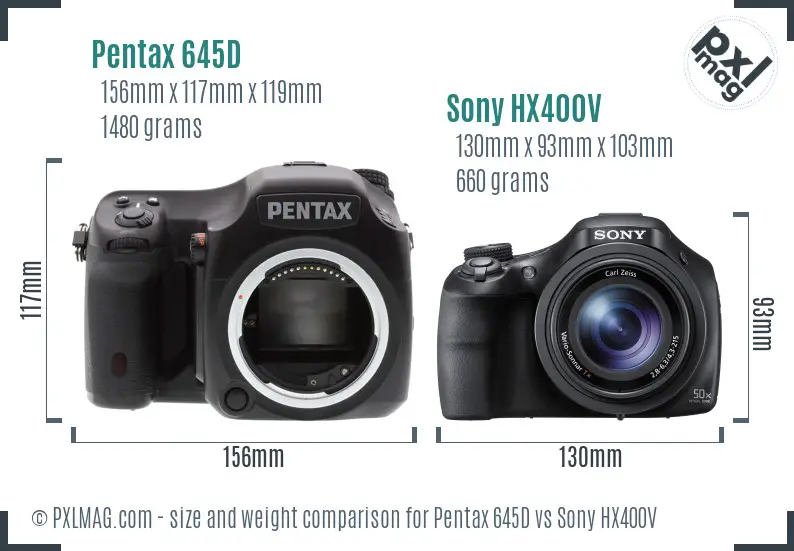 Pentax 645D vs Sony HX400V size comparison