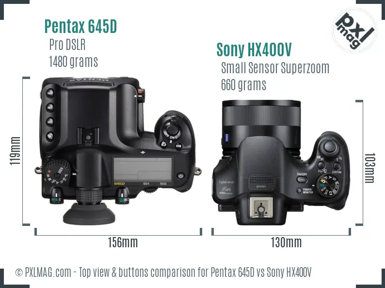 Pentax 645D vs Sony HX400V top view buttons comparison