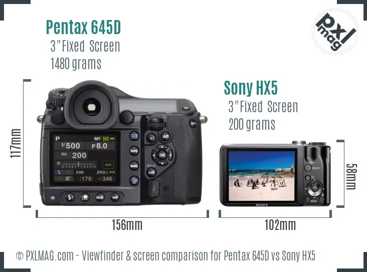 Pentax 645D vs Sony HX5 Screen and Viewfinder comparison