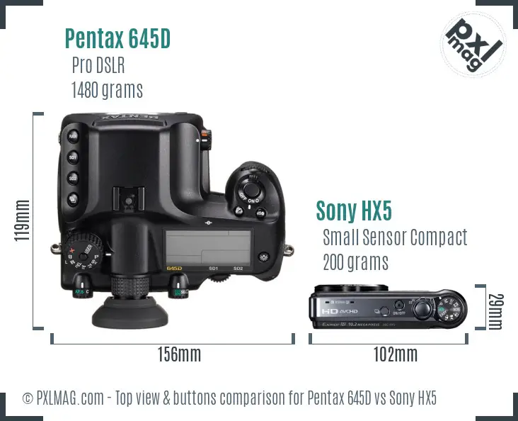 Pentax 645D vs Sony HX5 top view buttons comparison