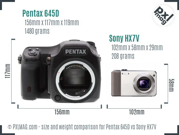Pentax 645D vs Sony HX7V size comparison