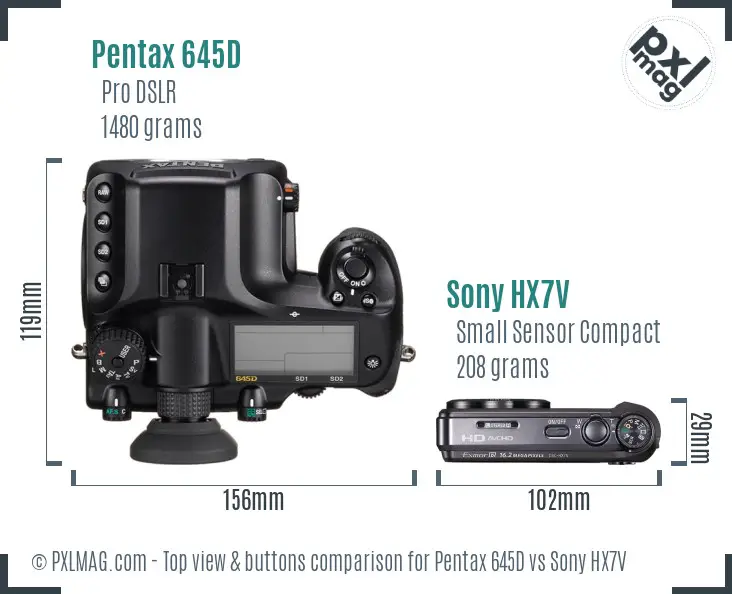 Pentax 645D vs Sony HX7V top view buttons comparison