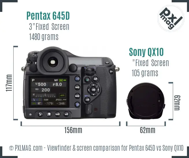 Pentax 645D vs Sony QX10 Screen and Viewfinder comparison Pentax 645D vs Sony QX10 Screen and Viewfinder comparison