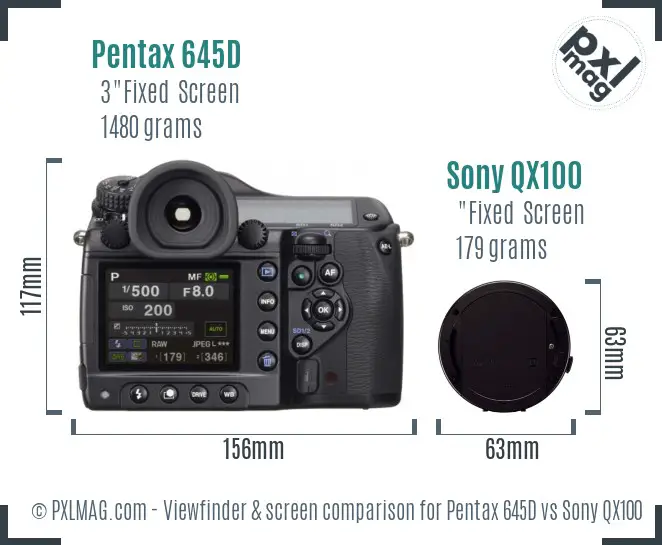 Pentax 645D vs Sony QX100 Screen and Viewfinder comparison