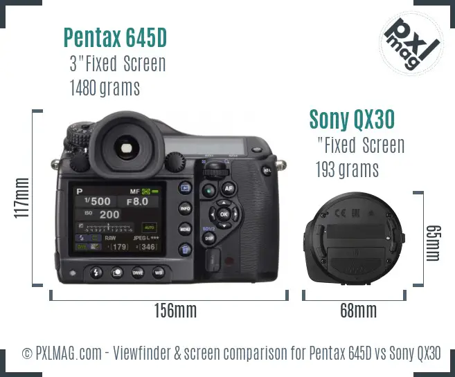 Pentax 645D vs Sony QX30 Screen and Viewfinder comparison