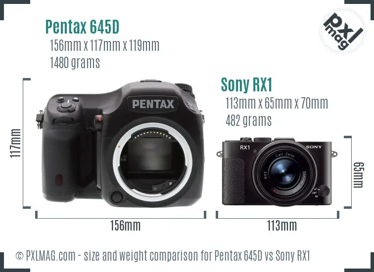 Pentax 645D vs Sony RX1 size comparison