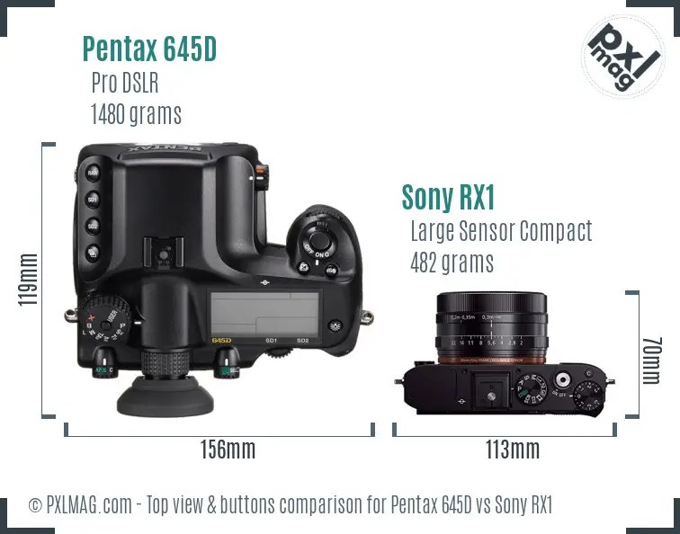 Pentax 645D vs Sony RX1 top view buttons comparison