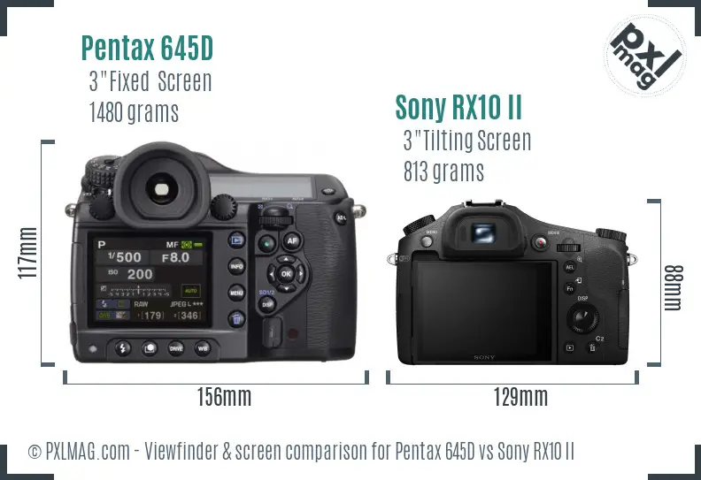 Pentax 645D vs Sony RX10 II Screen and Viewfinder comparison