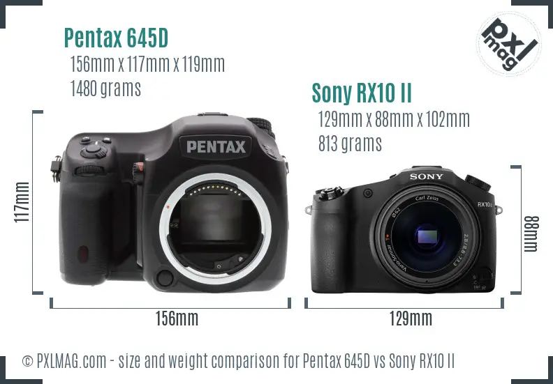 Pentax 645D vs Sony RX10 II size comparison