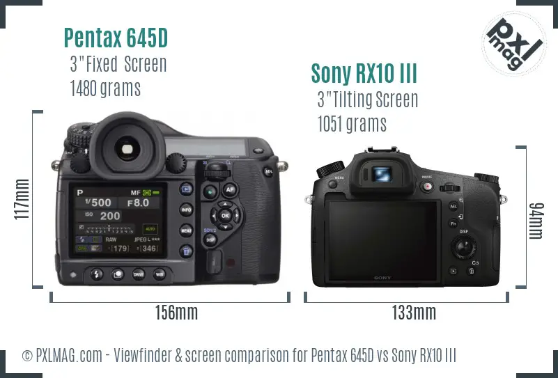 Pentax 645D vs Sony RX10 III Screen and Viewfinder comparison