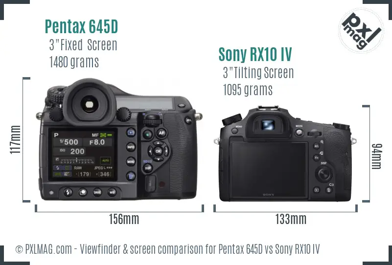 Pentax 645D vs Sony RX10 IV Screen and Viewfinder comparison