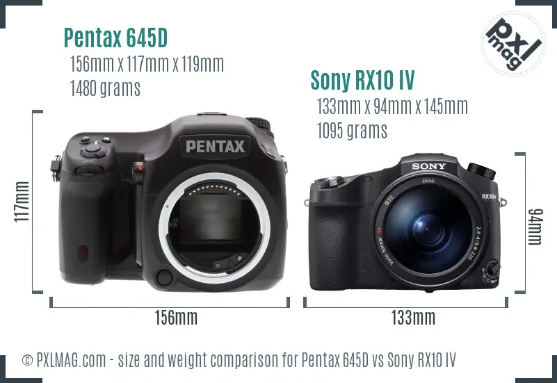 Pentax 645D vs Sony RX10 IV size comparison