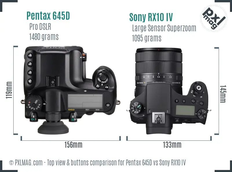 Pentax 645D vs Sony RX10 IV top view buttons comparison