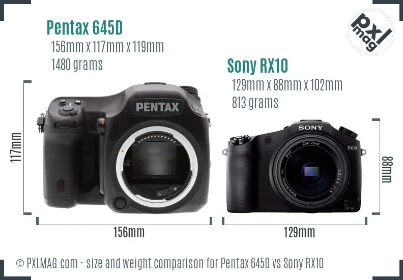 Pentax 645D vs Sony RX10 size comparison