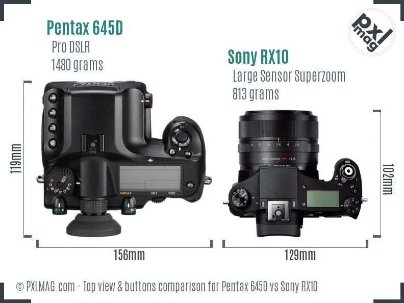 Pentax 645D vs Sony RX10 top view buttons comparison