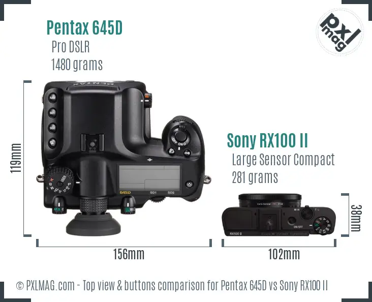 Pentax 645D vs Sony RX100 II top view buttons comparison