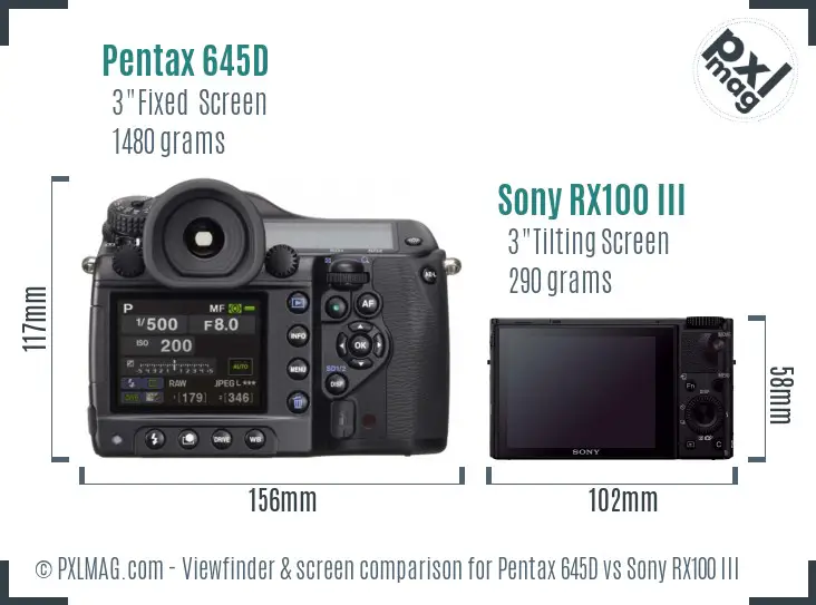 Pentax 645D vs Sony RX100 III Screen and Viewfinder comparison