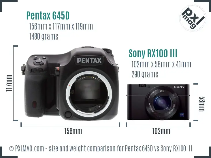 Pentax 645D vs Sony RX100 III size comparison