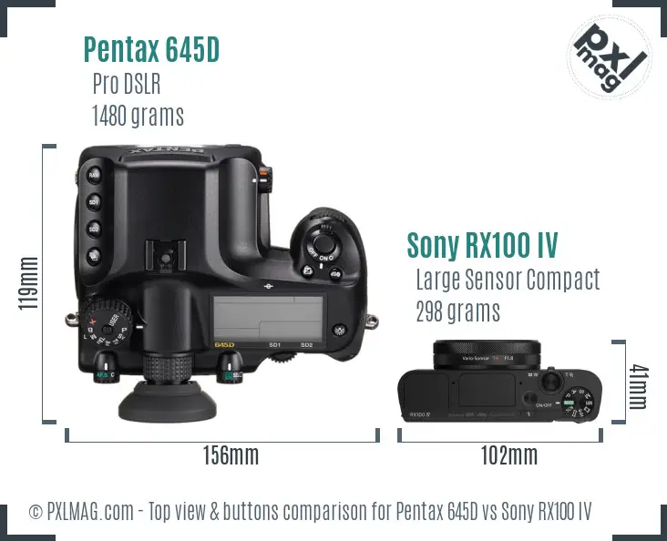 Pentax 645D vs Sony RX100 IV top view buttons comparison