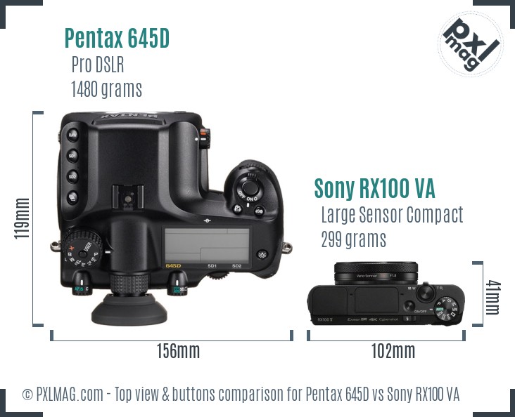 Pentax 645D vs Sony RX100 VA top view buttons comparison