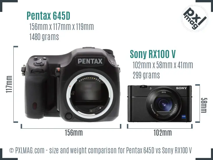 Pentax 645D vs Sony RX100 V size comparison