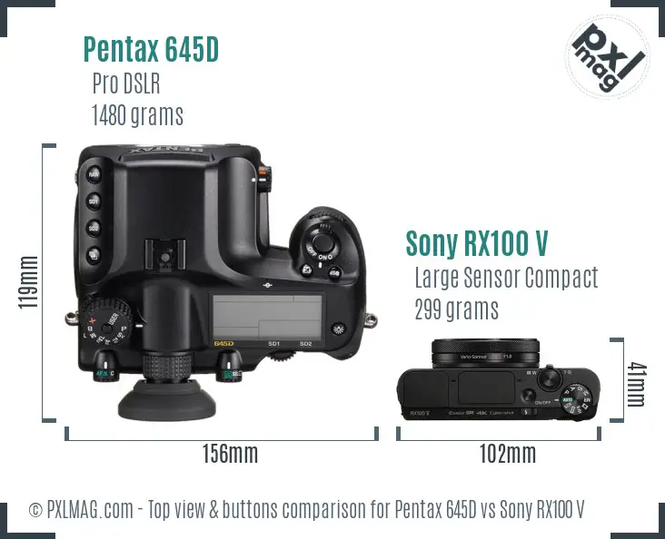 Pentax 645D vs Sony RX100 V top view buttons comparison