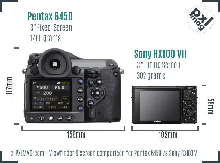 Pentax 645D vs Sony RX100 VII Screen and Viewfinder comparison