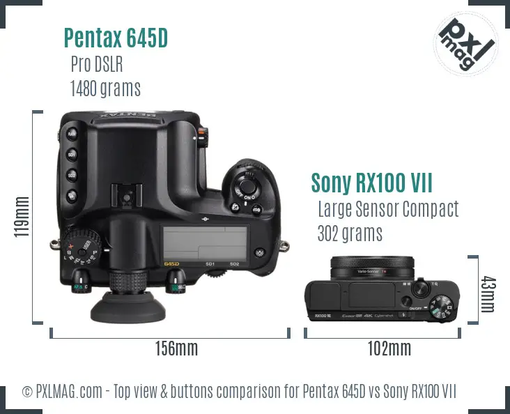 Pentax 645D vs Sony RX100 VII top view buttons comparison