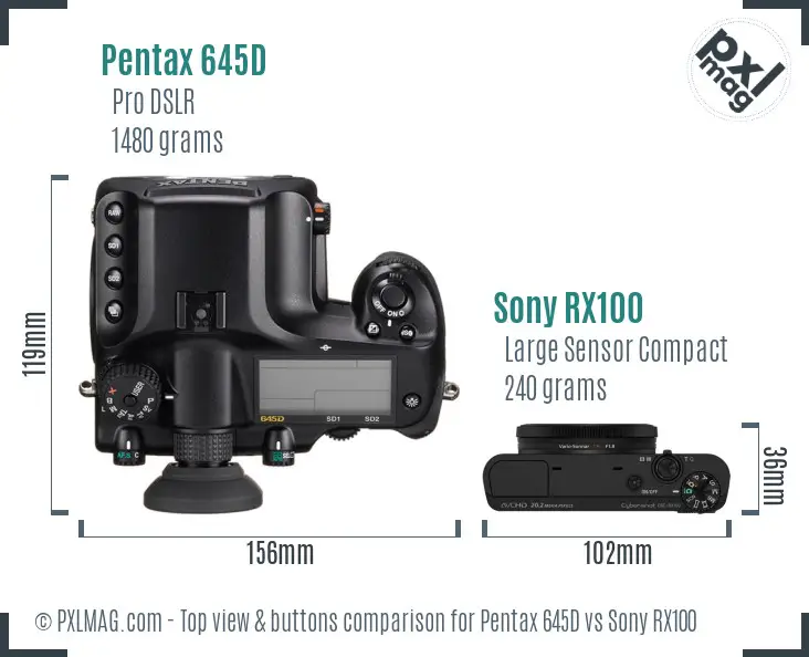 Pentax 645D vs Sony RX100 top view buttons comparison