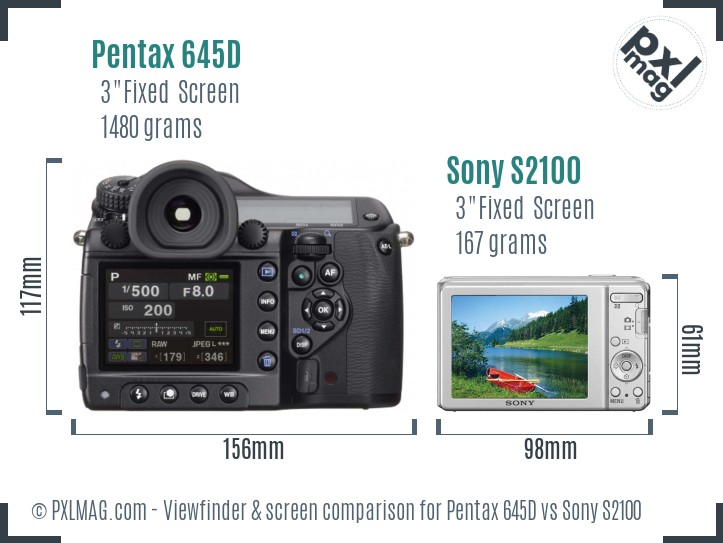 Pentax 645D vs Sony S2100 Screen and Viewfinder comparison