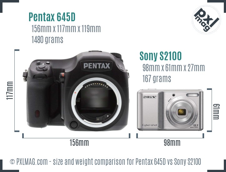 Pentax 645D vs Sony S2100 size comparison