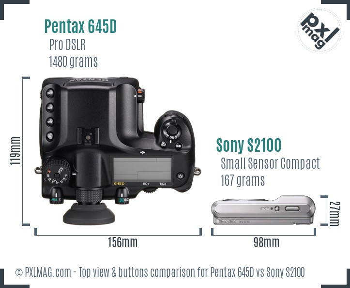 Pentax 645D vs Sony S2100 top view buttons comparison