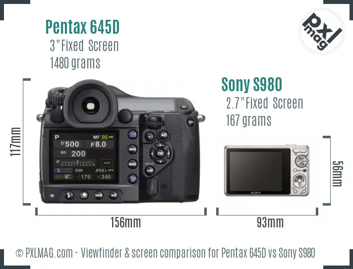 Pentax 645D vs Sony S980 Screen and Viewfinder comparison