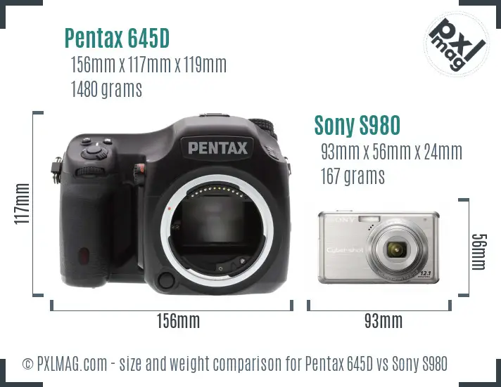 Pentax 645D vs Sony S980 size comparison