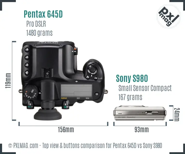 Pentax 645D vs Sony S980 top view buttons comparison