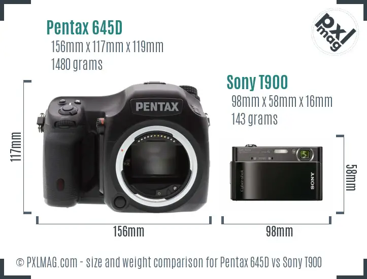 Pentax 645D vs Sony T900 size comparison