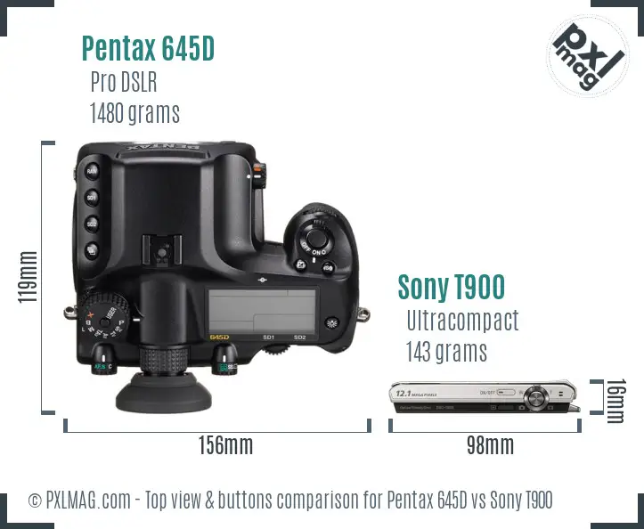 Pentax 645D vs Sony T900 top view buttons comparison