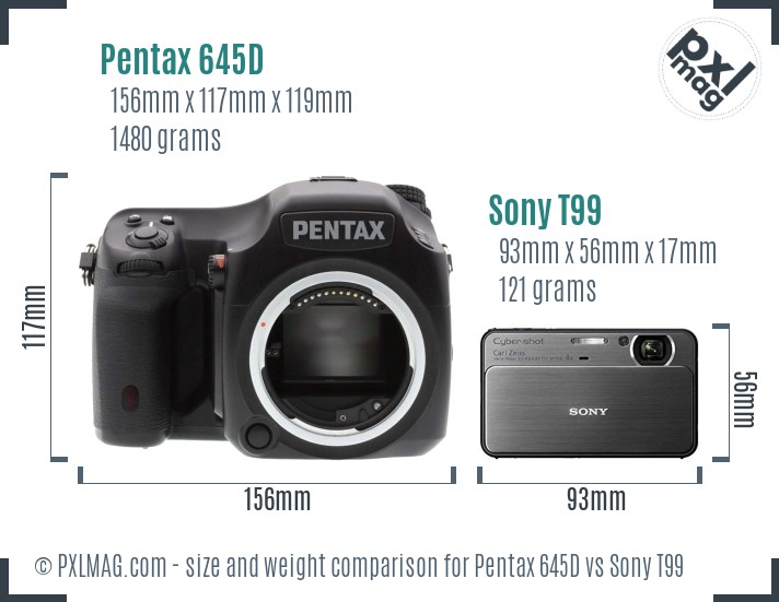Pentax 645D vs Sony T99 size comparison