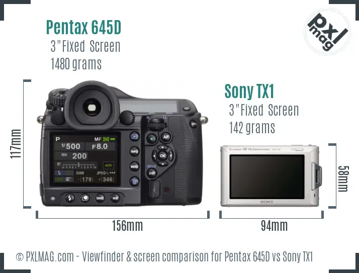 Pentax 645D vs Sony TX1 Screen and Viewfinder comparison