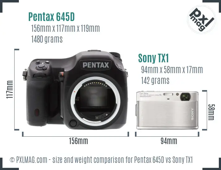 Pentax 645D vs Sony TX1 size comparison