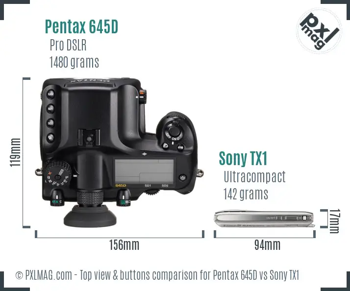 Pentax 645D vs Sony TX1 top view buttons comparison