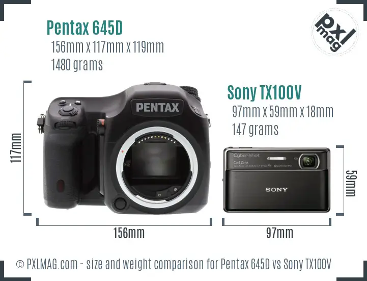 Pentax 645D vs Sony TX100V size comparison Pentax 645D vs Sony TX100V size comparison