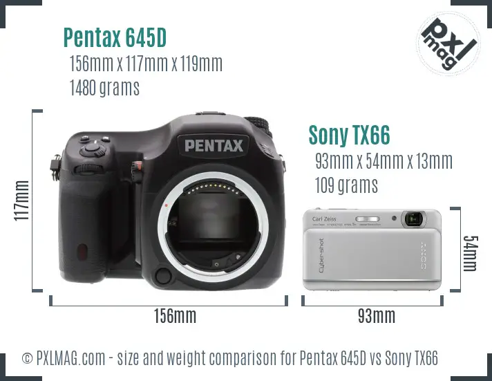 Pentax 645D vs Sony TX66 size comparison